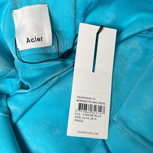 Acler Mornington Lace Back Cyan Metallic Mini Dress Size 10 - Picture 5 of 6